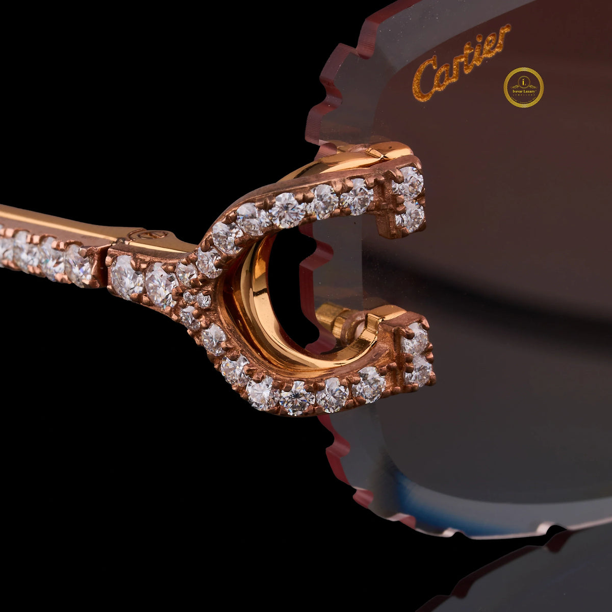 Luxury Custom Diamond Sunglasses Rimless Round Rose Gold Eyewear - View 4