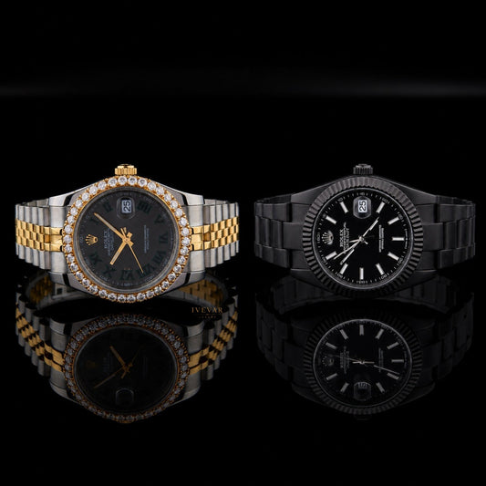 Ivevar Midnight Royale Duo Moissanite Diamond Set Gold And Black Luxury Watch Collection