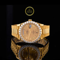 Round Cut Diamond Bezel Champagne Dial President Bracelet Day-Date Watch