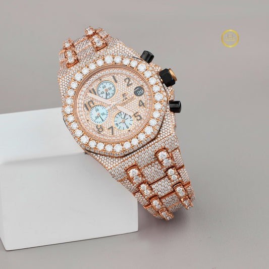 Full Iced Out Diamond Chronograph Watch with Big Date & Pave Link Band