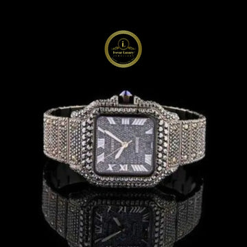 Full Iced Out Black Diamond Watch with Pavé Dial & Black Diamond Bezel