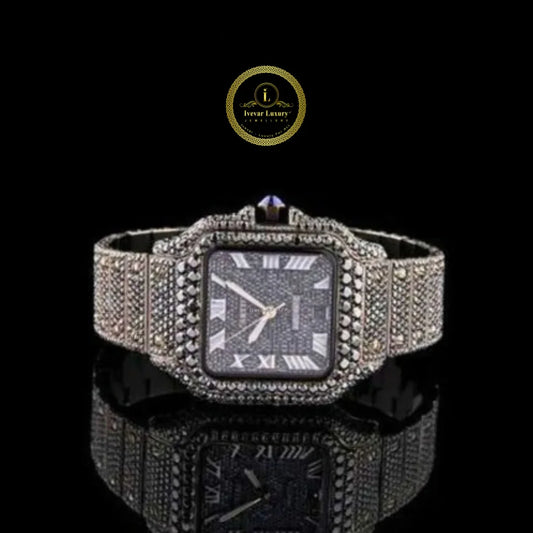 Full Iced Out Black Diamond Watch with Pavé Dial & Black Diamond Bezel