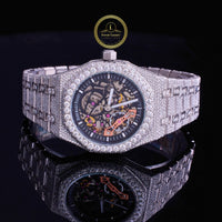 Full Iced Out Diamond Skeleton Watch with Open-Work Dial & Pave Link Band