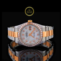 Round Cut Diamond Bezel Mother of Pearl Dial Two-Tone Bracelet Watch