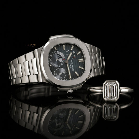 Timeless Duo Emerald Elegance Watch & Moissanite Diamond Ring Set