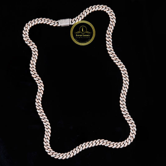 Cuban Link Chain Necklace Covered in Full Pave Set Round Lab Diamonds