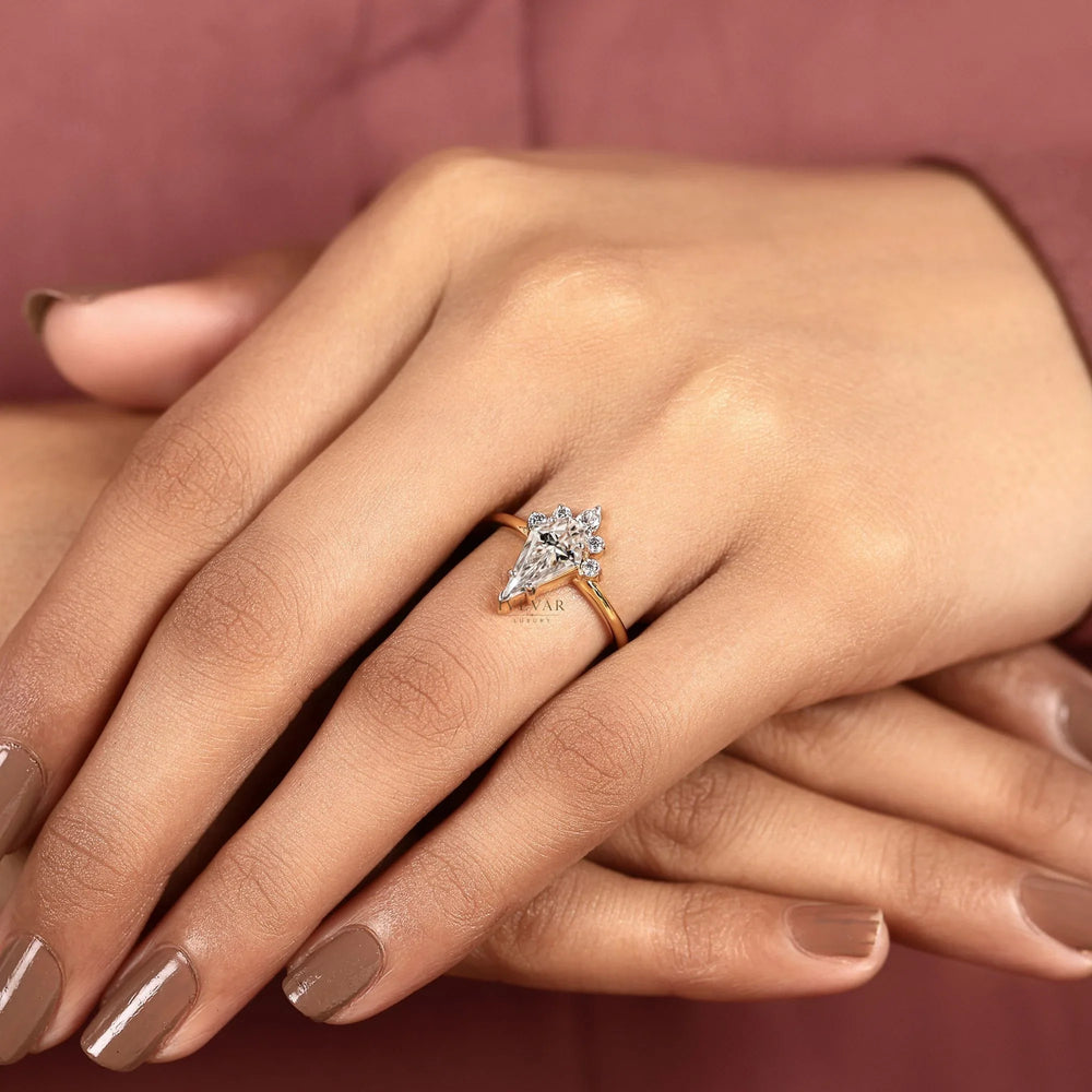 Custom kite shape lab diamond engagement ring by Ivevar
