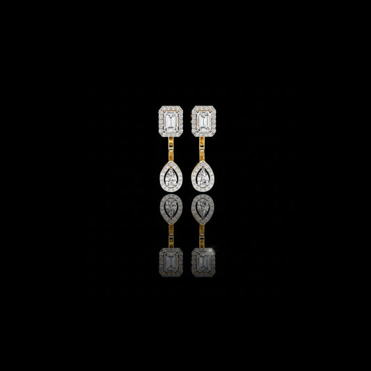 Sophisticated Emerald Halo Top with Pear Halo Drop Moissanite Diamond Earrings in Gold