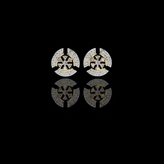 0.49 TCW Luxurious Crescent Moissanite Diamond Studs Accented With Multi-Petal Floral Diamond Design