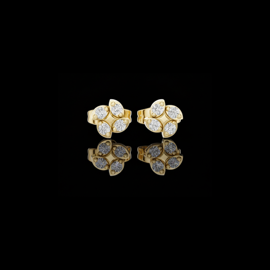 Soft Floral Geometry Petal Curve Round Lab Diamond Stud Earrings