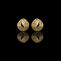 Artisan Filigree Wave Round Moissanite Diamond Stud Earrings with Curved Pave Accent