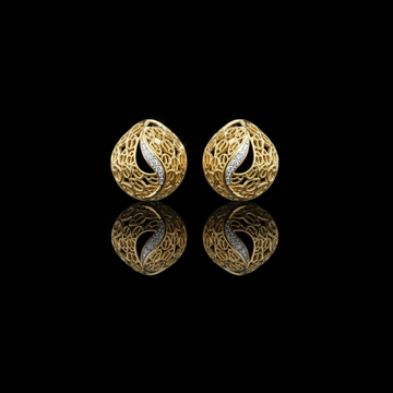 Artisan Filigree Wave Round Moissanite Diamond Stud Earrings with Curved Pave Accent