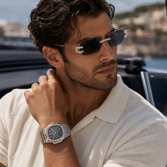 Prestige Collection – Luxury Stainless Steel Watch & Crystal Sunglasses Set