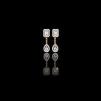 Emerald Cut Moissanite Pear Drop Earrings Double Halo Dangle