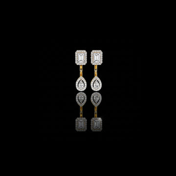 Emerald Cut Moissanite Pear Drop Earrings Double Halo Dangle