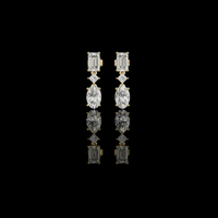 Three Stone Emerald Princess & Oval Moissanite Diamond Linear Drop Earrings