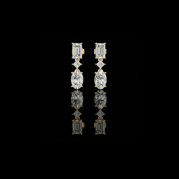 Three Stone Emerald Princess & Oval Moissanite Diamond Linear Drop Earrings