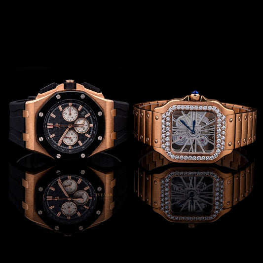 Ivevar Rose Gold Prestige Duo Chronograph Masterpiece And Moissanite Diamond Skeleton Luxury Watch Collection