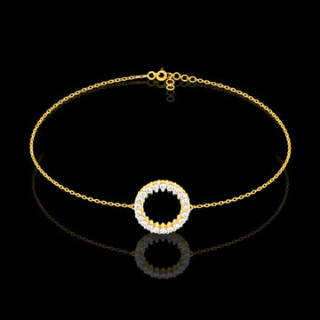 0.15 TCW Elegant Gold Chain Bracelet with Radiant Open Circle Round Lab Grown Diamond Halo Centerpiece