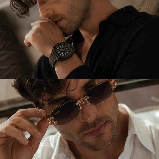 Black Prestige Luxury Watch And Yellow Gold Sunglasses Collection By Ivevar