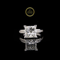 Princess Cut Moissanite Diamond Engagement Ring With Pave Band