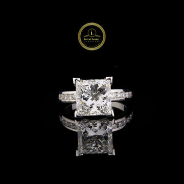Princess Cut Moissanite Diamond Engagement Ring With Pave Band