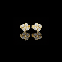 Soft Floral Geometry Petal Curve Round Moissanite Diamond Stud Earrings