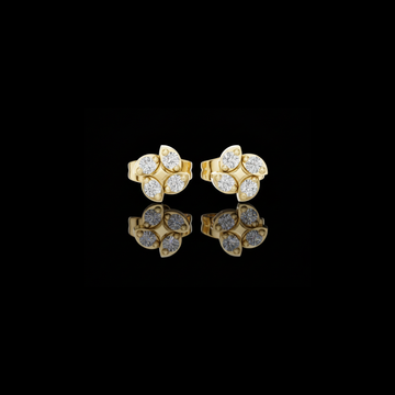 Soft Floral Geometry Petal Curve Round Moissanite Diamond Stud Earrings