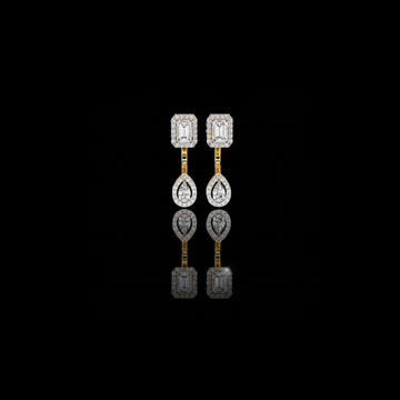 1.11 CT Sophisticated Emerald Halo Top with Pear Halo Drop Moissanite Diamond Earrings in Gold