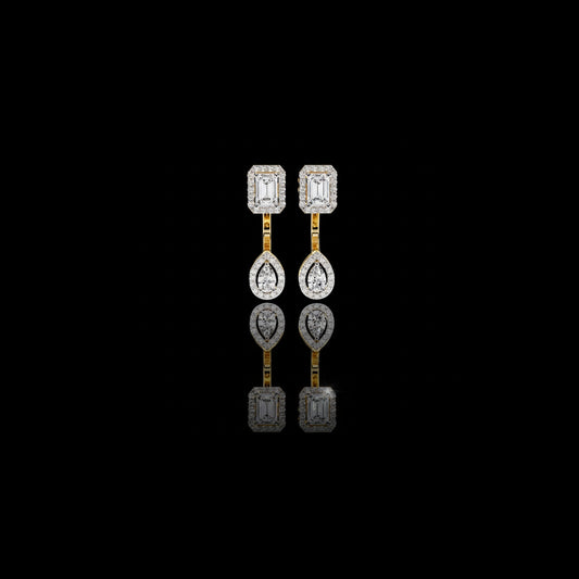 1.11 CT Sophisticated Emerald Halo Top with Pear Halo Drop Moissanite Diamond Earrings in Gold