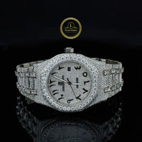 Full Iced Out Calendar Watch with Arabic Numeral Diamond Dial & Diamond Bracelet