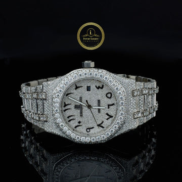 Full Iced Out Calendar Watch with Arabic Numeral Diamond Dial & Diamond Bracelet
