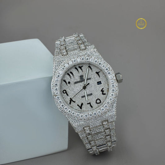 Full Iced Out Calendar Watch with Arabic Numeral Diamond Dial & Diamond Bracelet - View 2