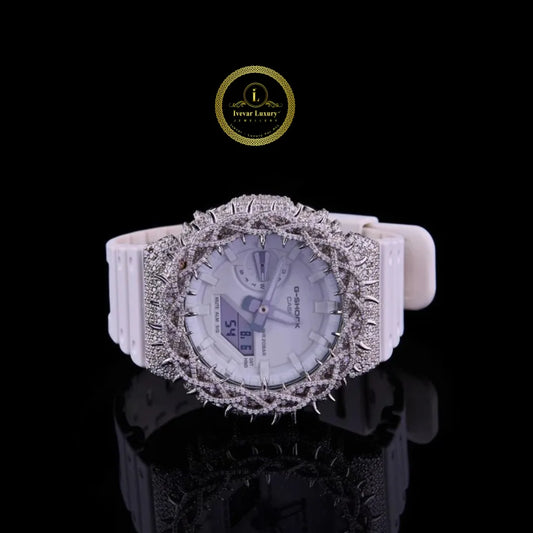 Luxury Custom Moissanite Diamond White Thorn Bezel Timepiece