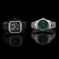 Ivevar Elite Timepiece Duo Diamond Skeleton Watch And Emerald Green Luxury Watch Collection