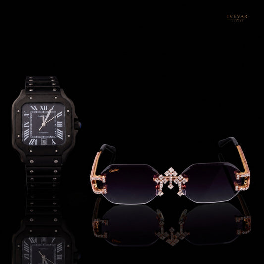 Black Prestige Luxury Watch And Yellow Gold Sunglasses Collection By Ivevar