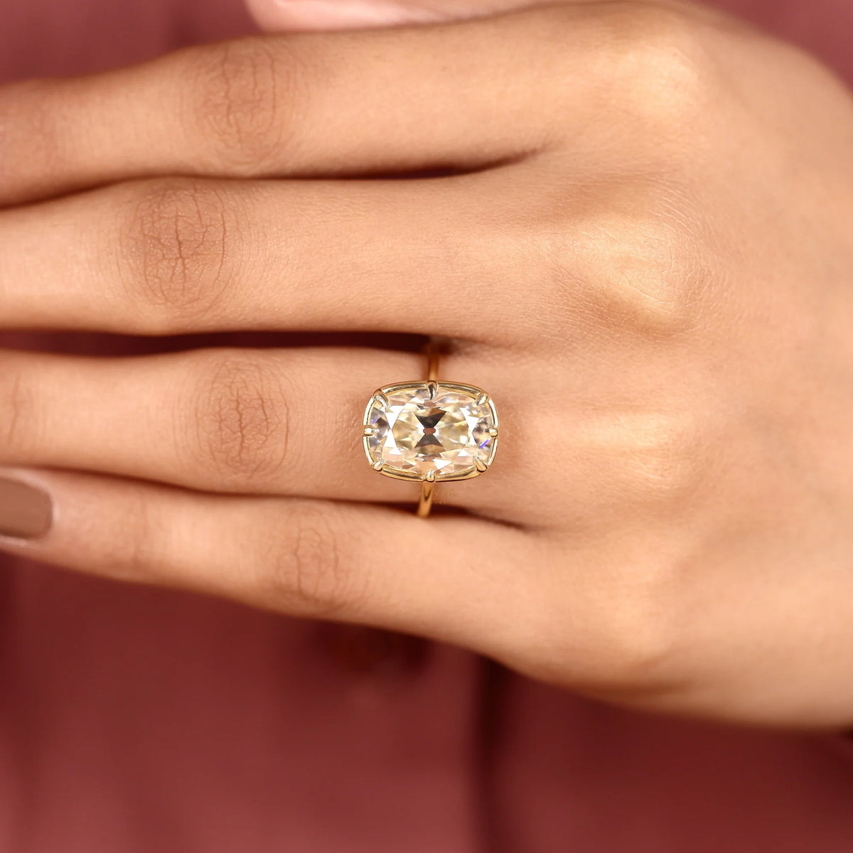 Cushion Cut Lab Diamond Seven Prong Solitaire Engagement Ring