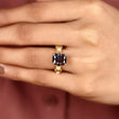 Radiant Cut Blue Sapphire Moissanite Diamond Engagement Ring with Diamond Accent Bar Band