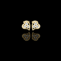 0.39 TCW Heart Outline Moissanite Diamond Cluster Stud Earrings with Trio Round Diamond Center For Love