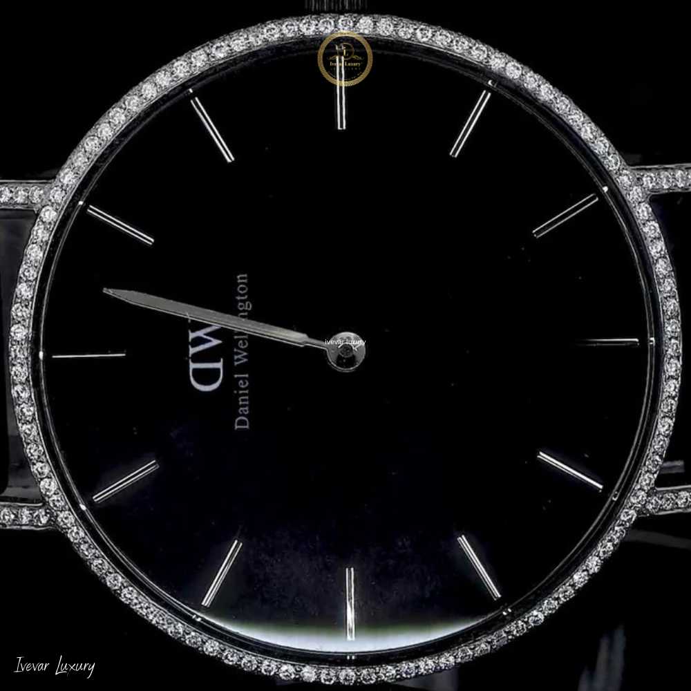 Round Cut Moissanite Diamond Bezel Watch with Milanese Mesh Bracelet - View 2