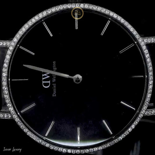 Round Cut Moissanite Diamond Bezel Watch with Milanese Mesh Bracelet