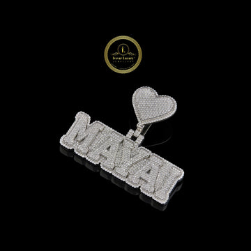 Custom Diamond Name Pendant with Moissanite Diamond Heart Charm
