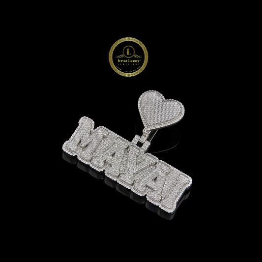 Custom Diamond Name Pendant with Moissanite Diamond Heart Charm