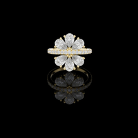 Pear Cut Floral Cluster Moissanite Diamond Statement Ring