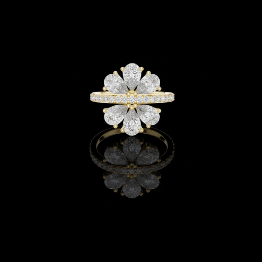 Pear Cut Floral Cluster Moissanite Diamond Statement Ring