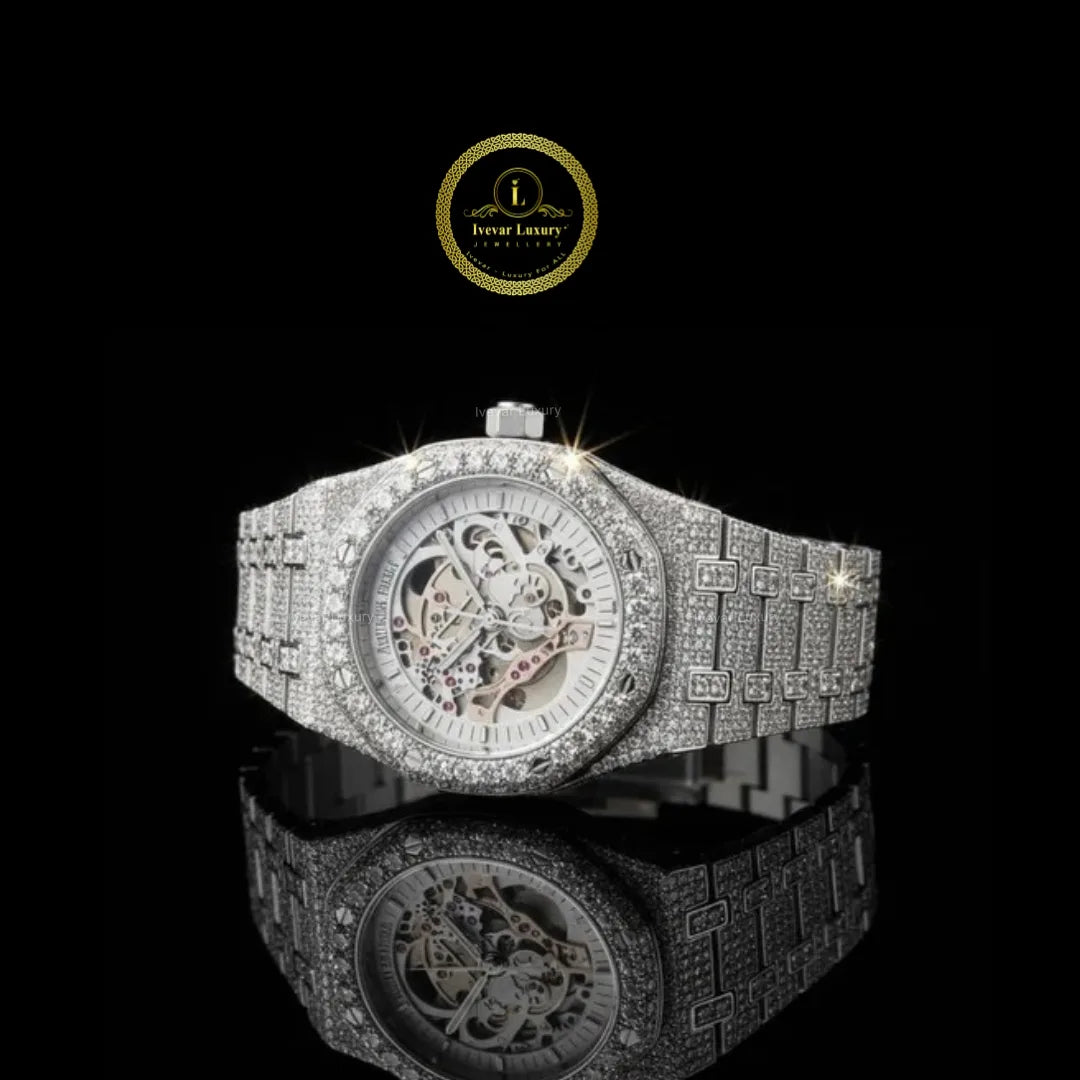 Luxury Skeleton Watch Iced Out Design With Roman Dial by Ivevar