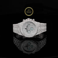 Full Iced Out Diamond Chronograph Watch with Baguette Bezel & Pavé Dial