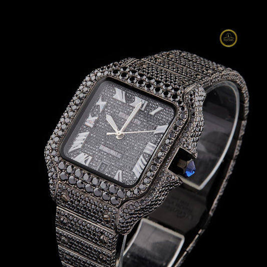 Full Iced Out Black Diamond Watch with Pavé Dial & Black Diamond Bezel