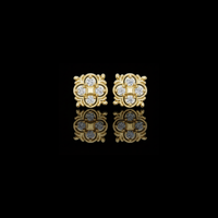 Leaf Frame and Four Petal Round Moissanite Diamond Cluster Stud Earrings