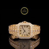 Round Diamond Paved Roman Dial Watch For Men